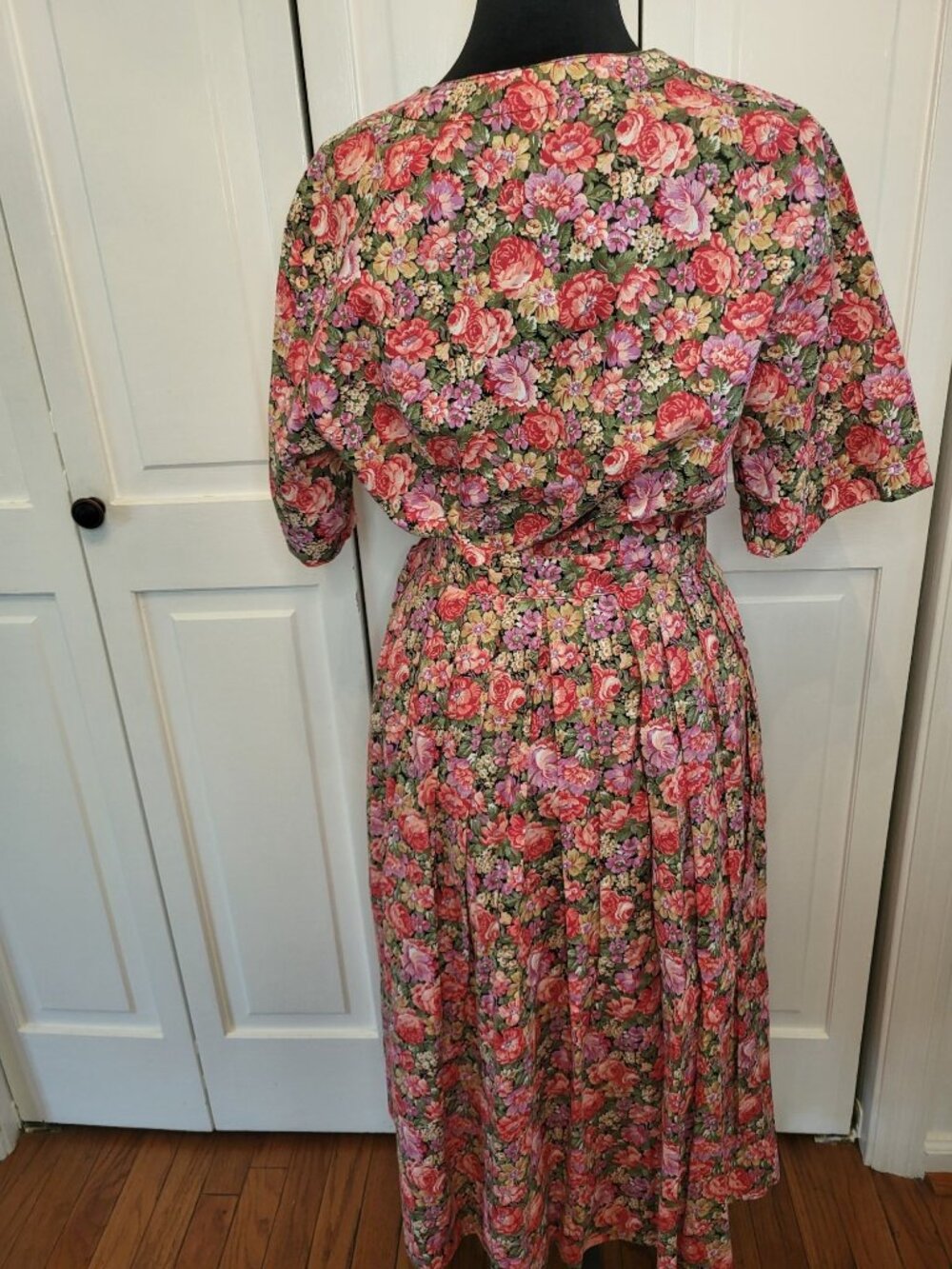 Vintage 80s Herman Geist Pink Rose Floral Cotton Skirt Blouse 10 Cottage Preppy - Picture 2 of 12